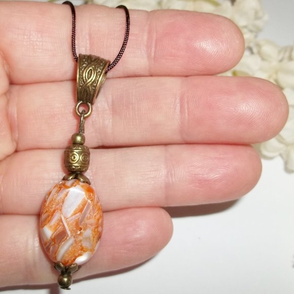 Boho Necklace Bronze and Orange Handmade NWT 5176 - Picture 6 of 8